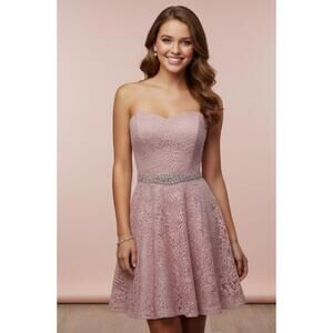 Dusty Rose Lace Party Dress with Sparkle Belt – Size 12